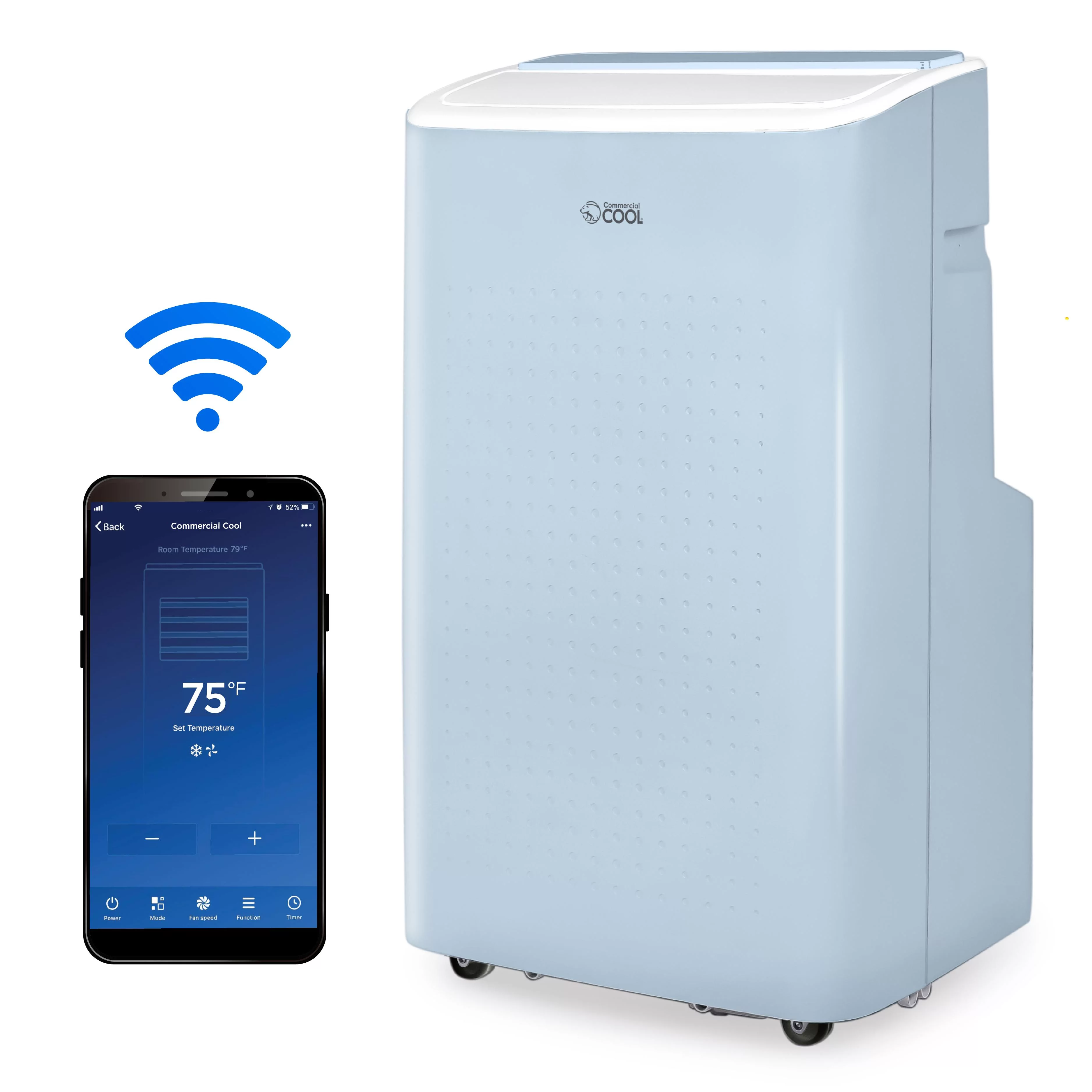 COMMERCIAL COOL Portable Air Conditioner, Dehumidifier & Fan, Portable AC 6,350 BTU Bedroom AC Unit with 2 Remote Controls & Covers up to 400 Sq. ft., Alexa & Wifi Enabled, Air Conditioner, Light Blue