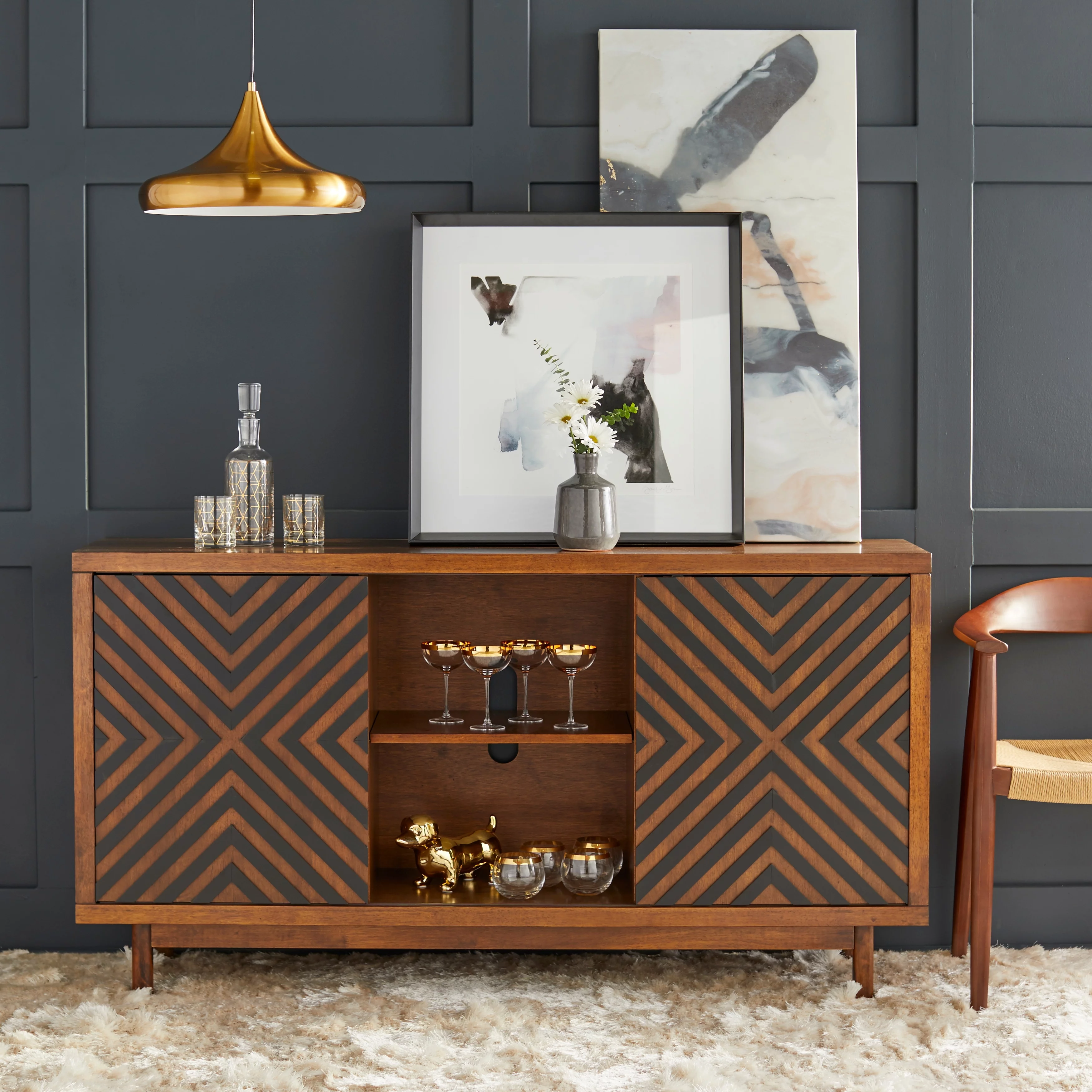 Lifestorey  Mason Mid-century Modern Buffet/Sideboard Tobacco Brown/Black