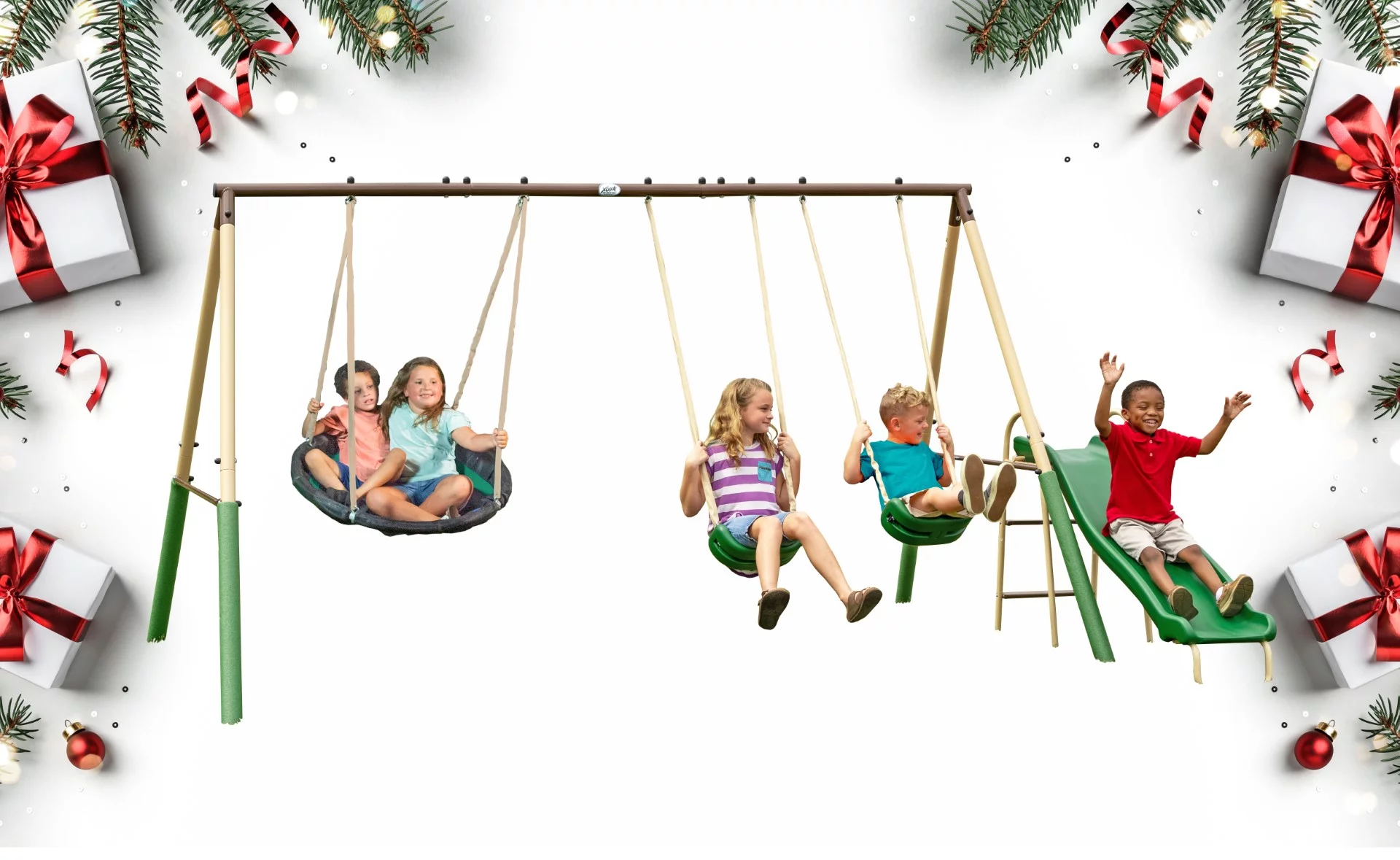 XDP Recreation Super Disc™ Steel Swing Set with Disc Swing, Swing Seats, Wave Slide