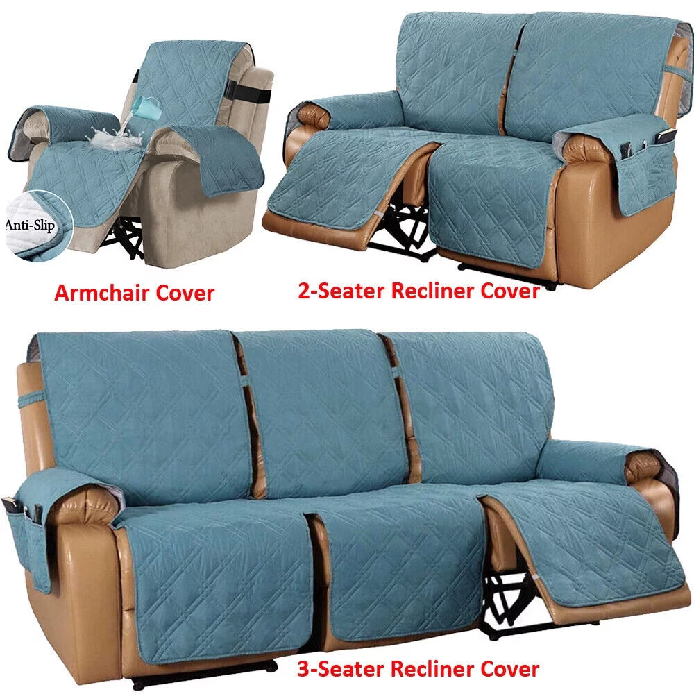 TOPCHANCES Recliner Cover, Waterproof Recliner Sofa Slipcover, Slip Proof Furniture Protector (Grey Blue, Oversized Armchair Cover)