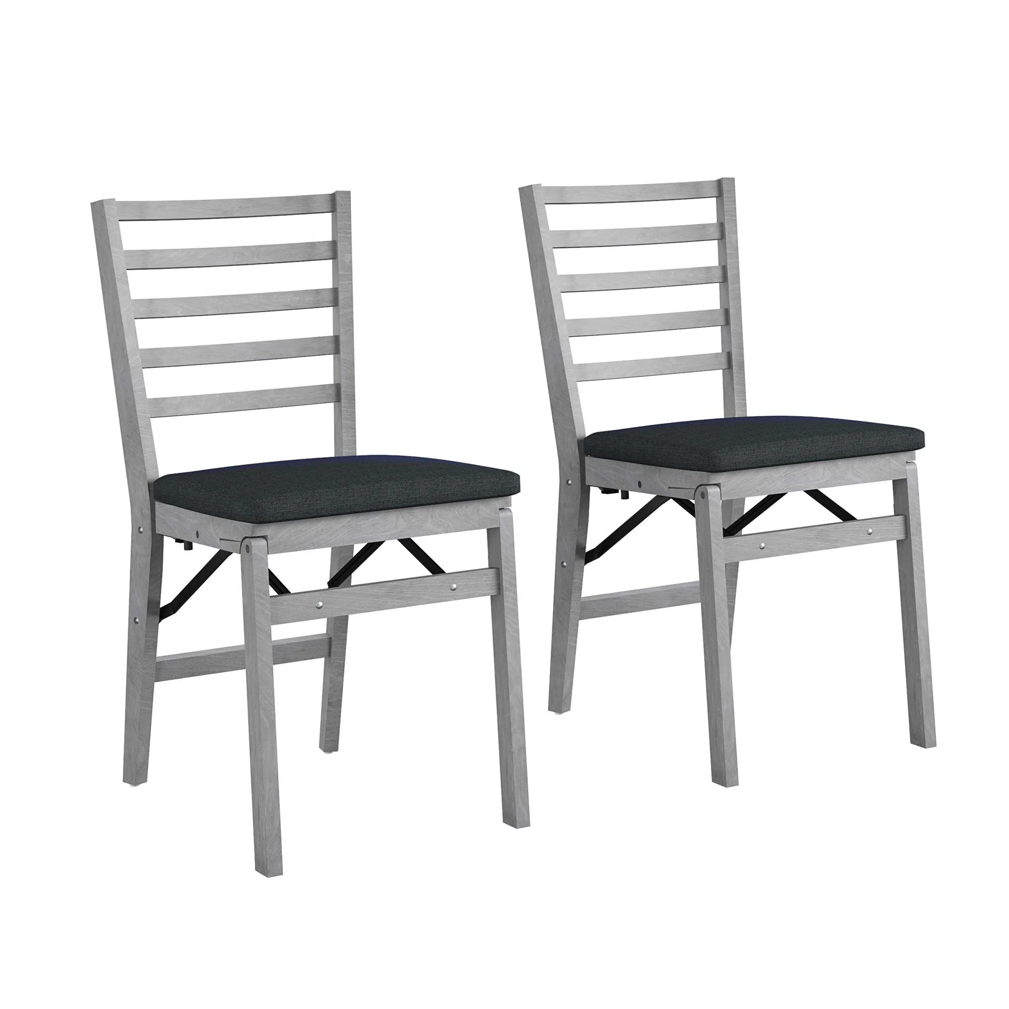 COSCO Contoured Back Wood Folding Chair with Fabric Seat, Gray Wash, 2-Pack