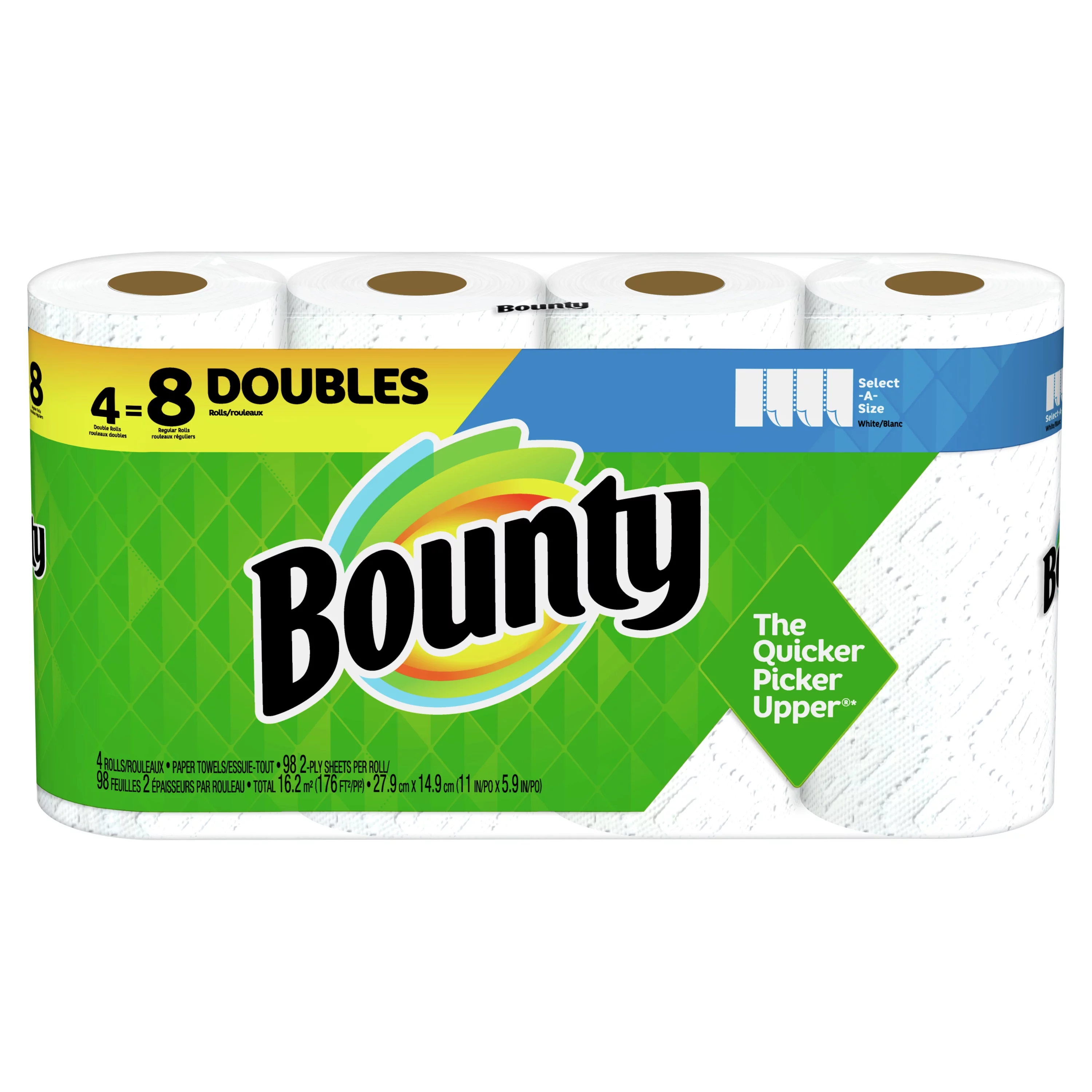 Bounty Select-a-Size Kitchen Rolls Paper Towel 2-Ply White 98 Sheets, 4 Double Rolls