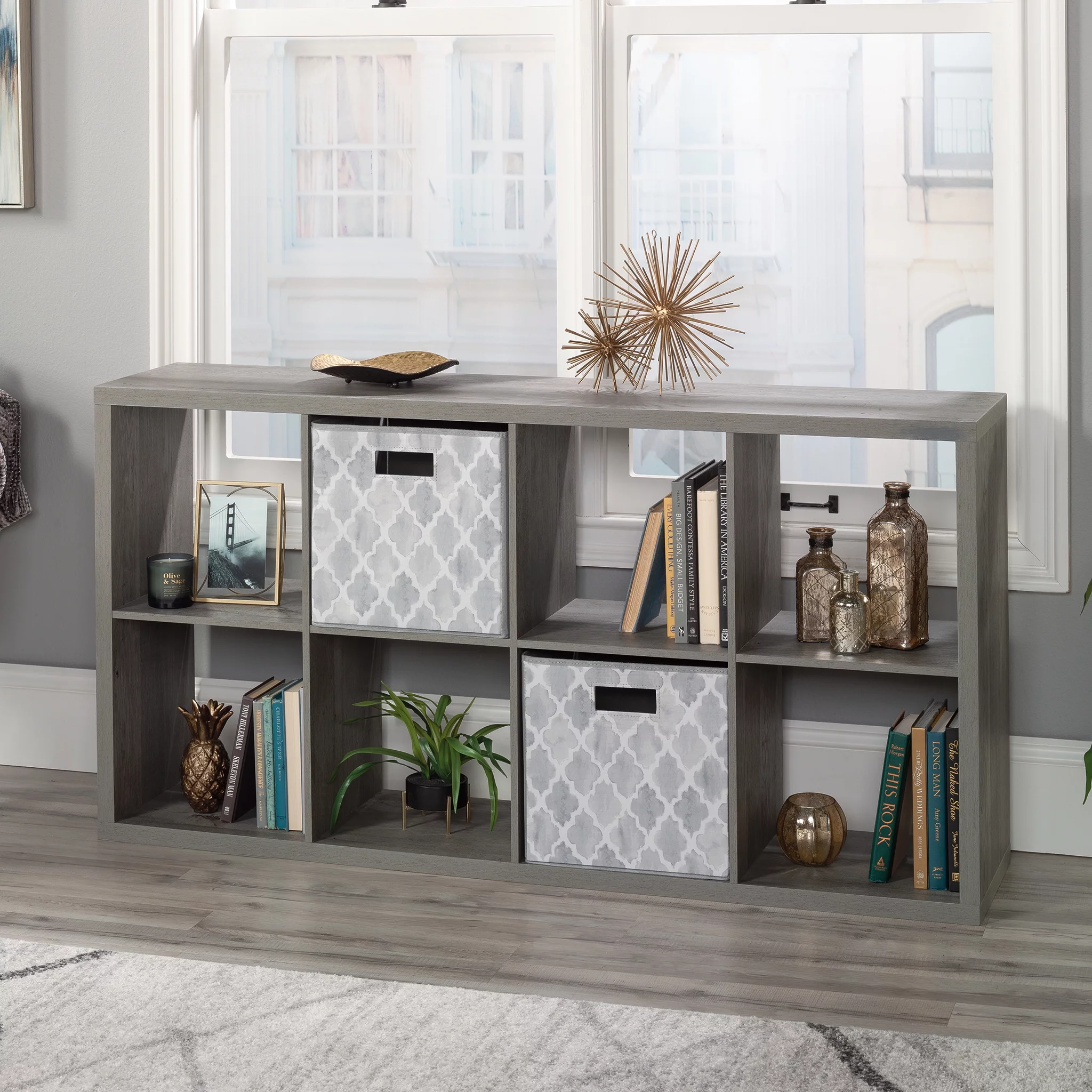 Sauder 8-Cube Organizer Storage Bookshelf, Mystic Oak Finish