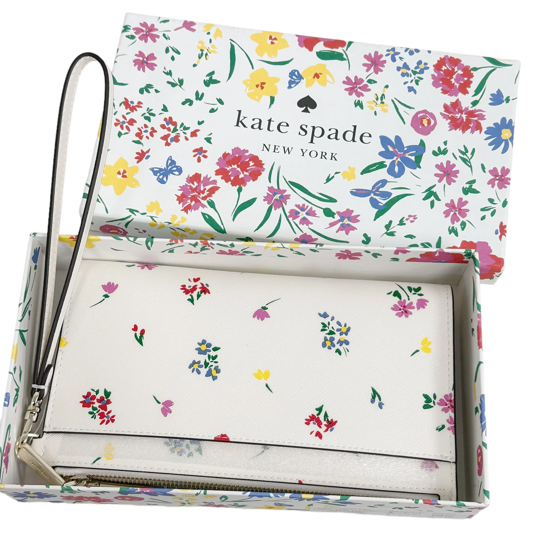Kate Spade Staci Garden Bouquet Floral Garden Double Zip Wristlet Cream Multi