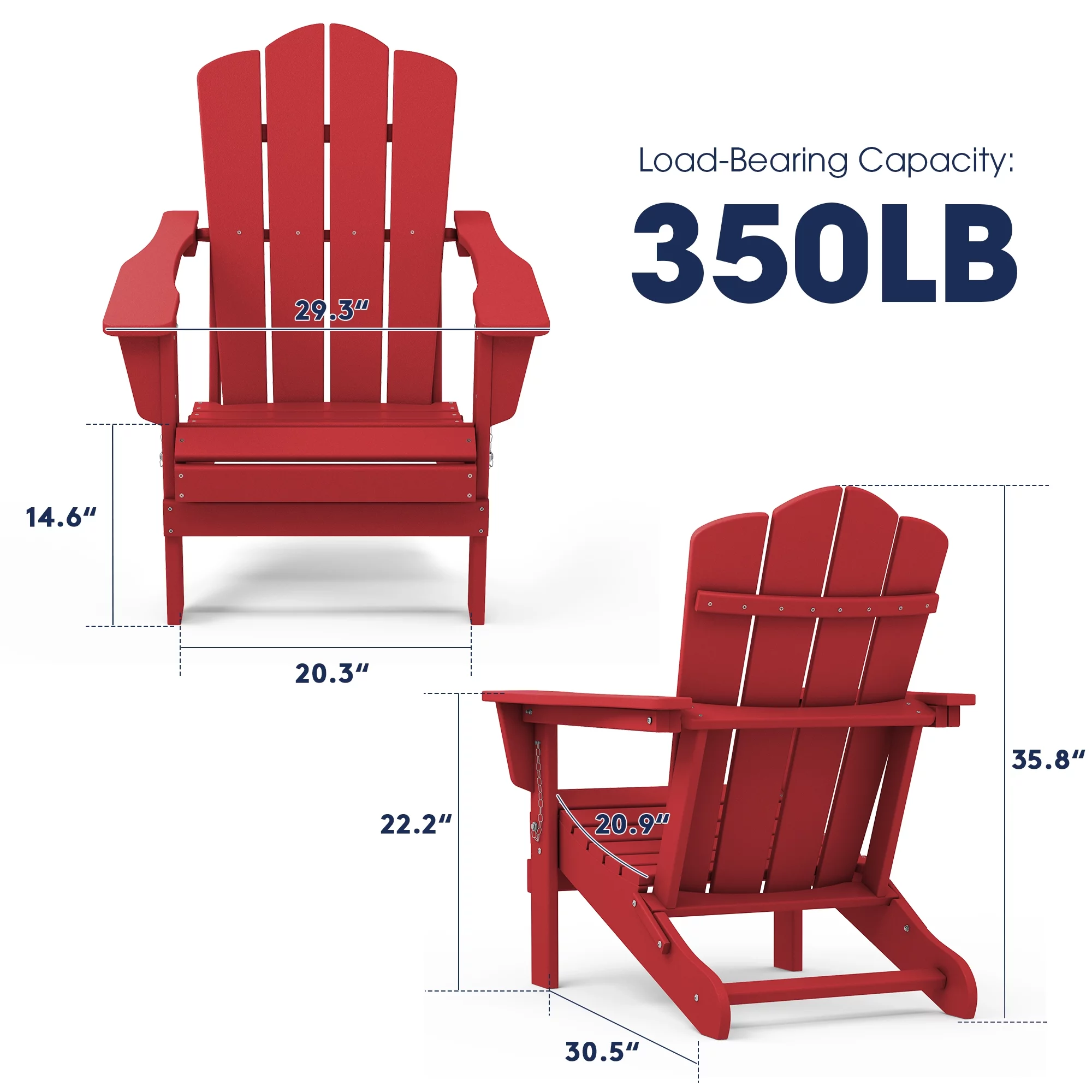 1-Piece Folding Outdoor Patio Plastic Adirondack Chair for Garden, Red