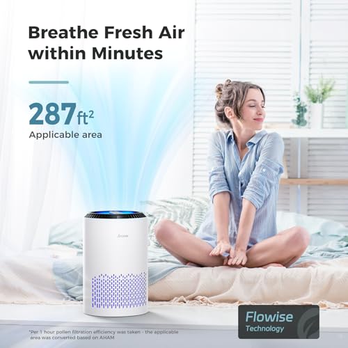 AROEVE Air Purifiers for Bedroom Home, Air Purifier Air Cleaner For Smoke Pollen Dander Hair Smell Portable Air Purifier with Sleep Mode Speed Control For Bedroom Office Living Room, MK01- White