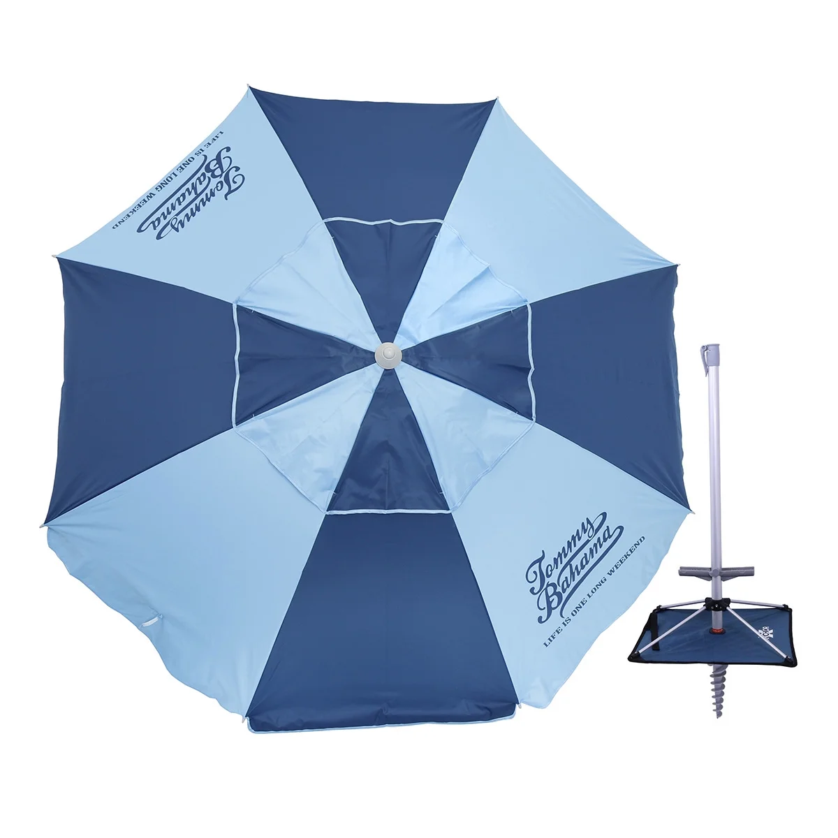 7 ft Fiberglass Tommy Bahama Beach Umbrella for Sand with Folding Anchor Base, Telescopic Aluminum Pole, UPF 50+, Tilt, No Table