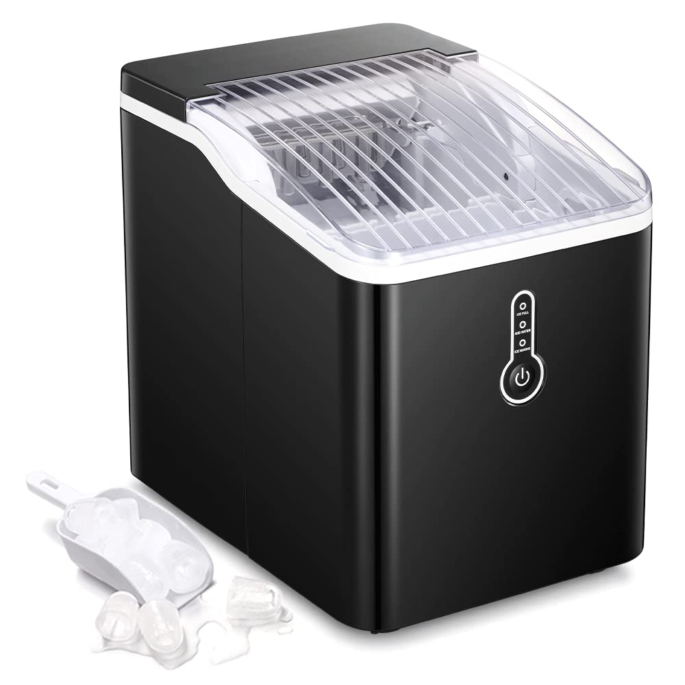 Joy Pebble Bullet Ice Maker Countertop, Efficient Ice Maker Machine, 26Lbs/24Hrs, Bullet Ice 9 Cubes Ready in 8 Mins, Portable Ice Maker with Ice Scoop/Basket for Home/Kitchen/Office/Bar,Black