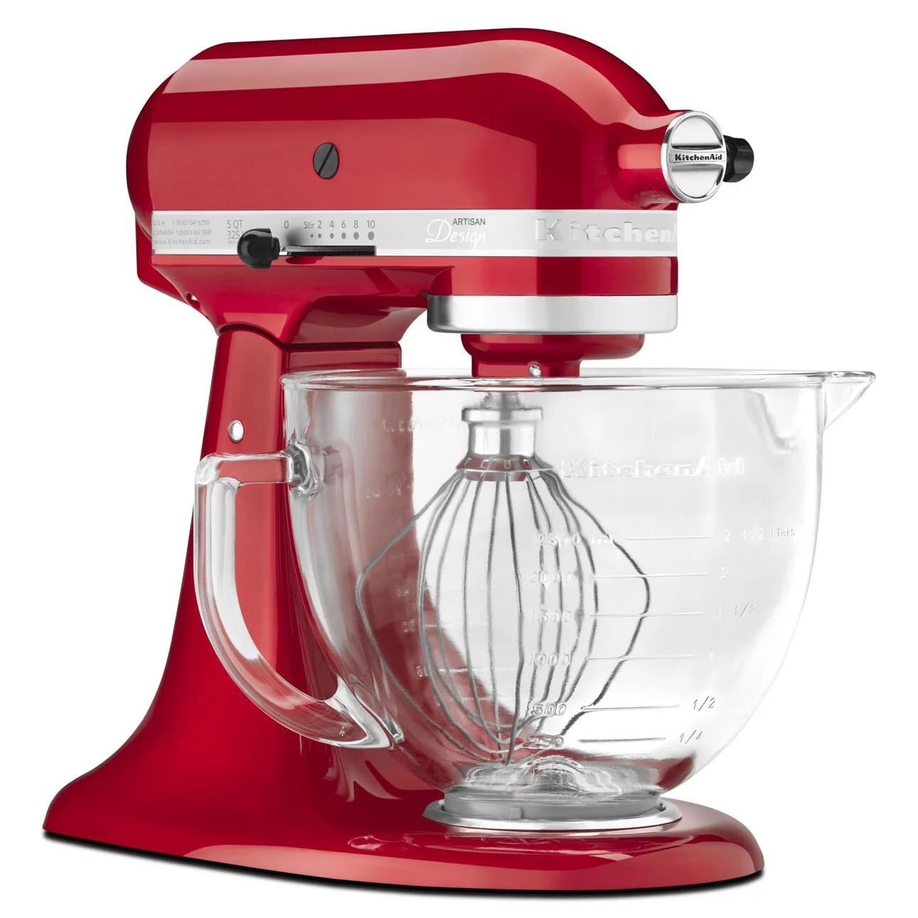 KitchenAid Artisan Design Series 5 Quart Tilt-Head Stand Mixer with Glass Bowl, Candy Apple Red, KSM155GB