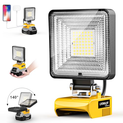 LIVOWALNY 18V Work Light for Milwaukee 18V Battery, 30W 3000LM Cordless Battery Light, LED Flood Light Flashlight Tools 140° Adjustable Head with USB & Type C Charging Port (No Battery)