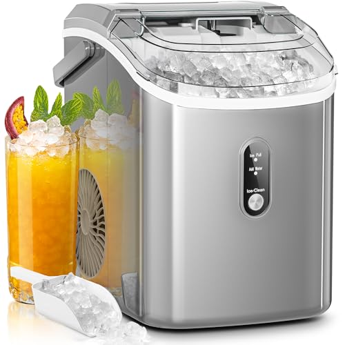 AGLUCKY Nugget Ice Maker Countertop,35lbs/24H,Portable Pebble Ice Machine with Handle,Self-Cleaning Function,Pellet Ice Maker for Home/Kitchen/Office(Black)