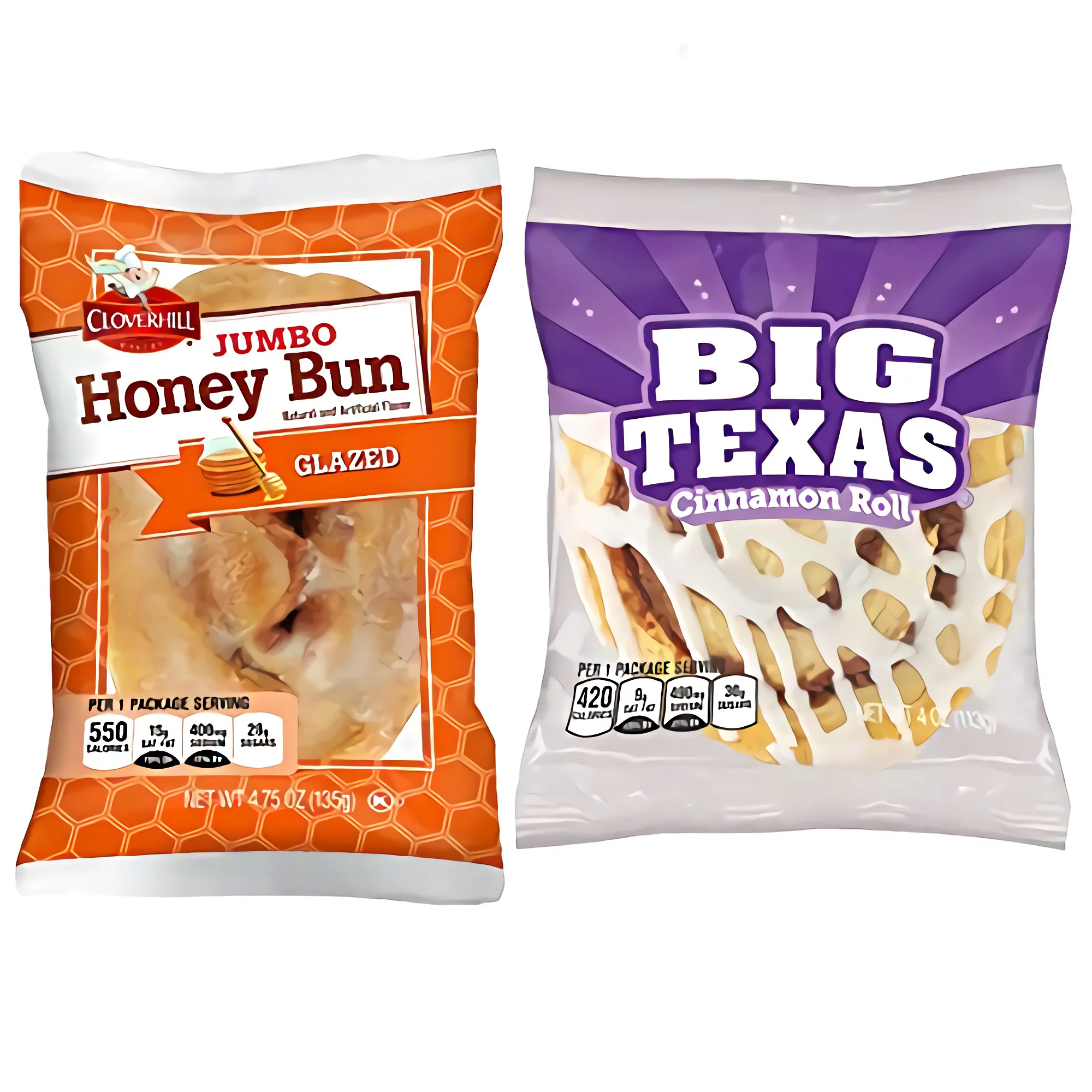 Tribeca Curations | Cloverhill Jumbo Glazed Honey Bun & Big Texas Cinnamon Roll Combo | 12 Pack