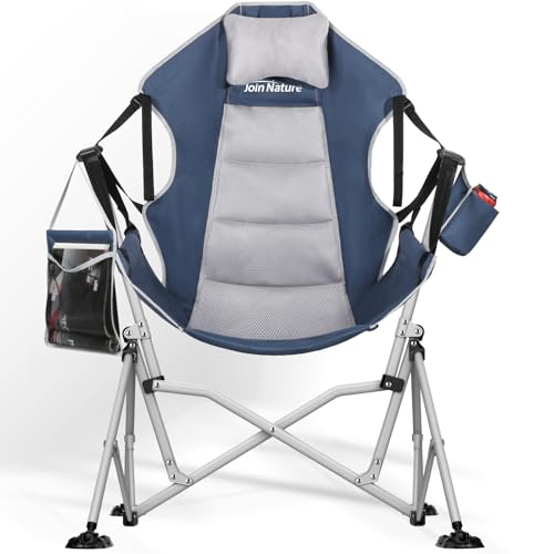 Oversized Hammock Camping Chairs, Folding Swing Chair with Easy-Fold Design, Swinging Hammock Chair with Adjustable Backrest, Lumbar Support & Headrest for Outdoor&Indoor, Support 400LBS, Blue