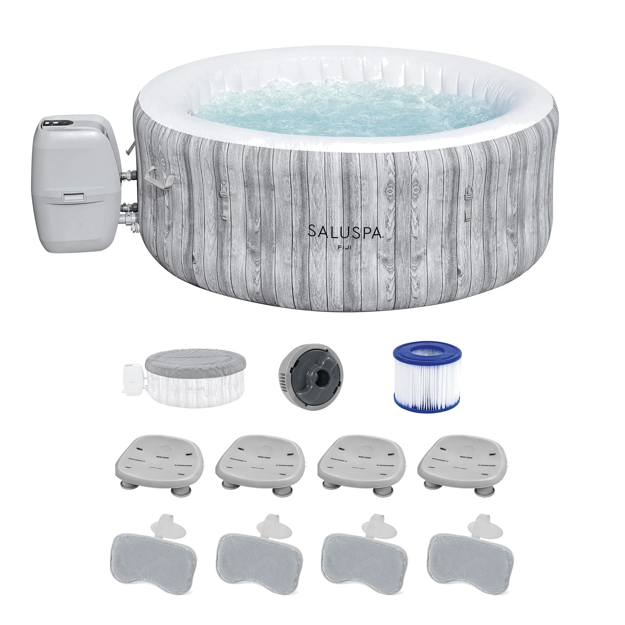 Bestway SaluSpa Fiji Hot Tub w/Set of 4 Spa Seat & 4 Pack Headrest Pillows