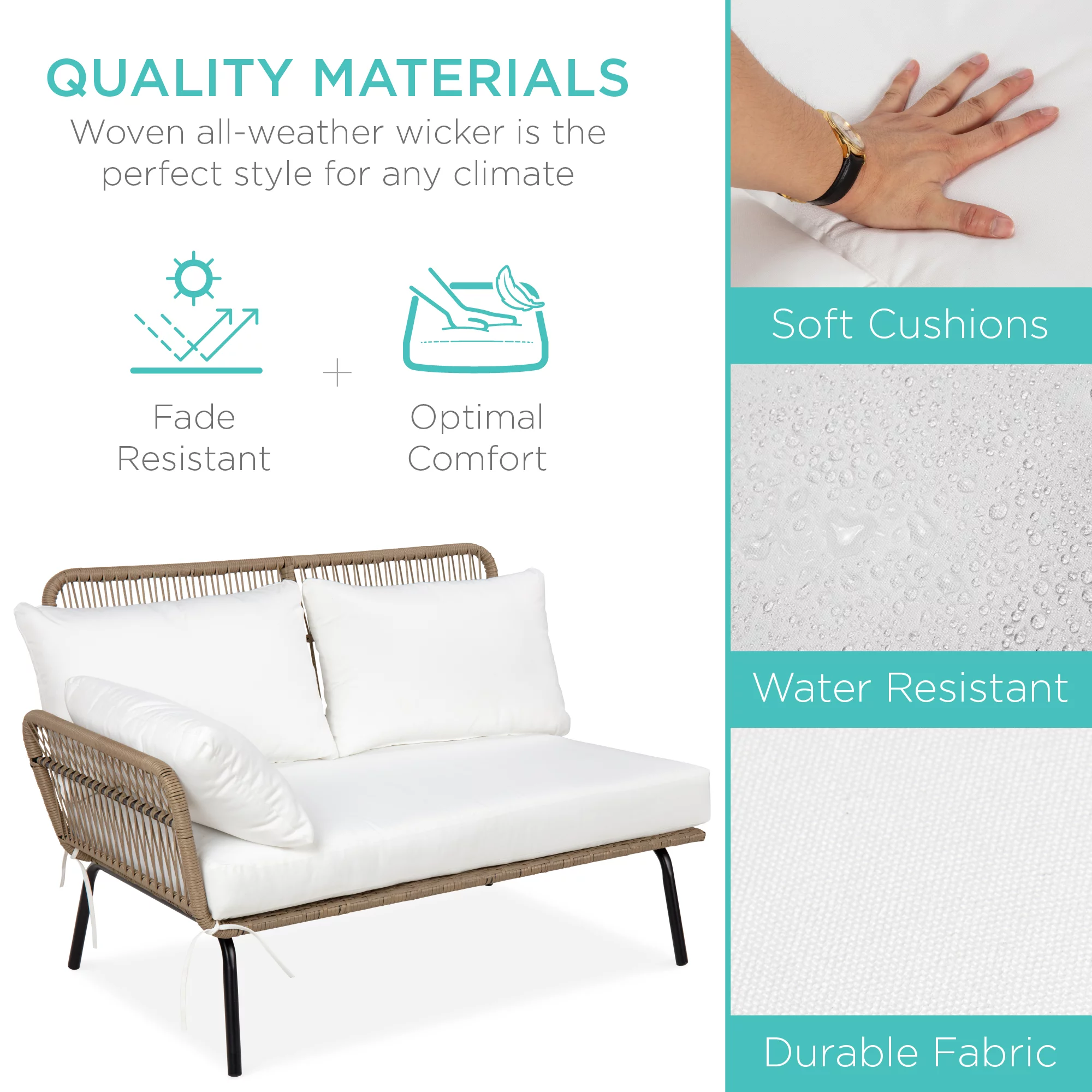 Best Choice Products Outdoor Rope Woven Sofa Patio Furniture, L-Shaped Sectional Conversation Set w/ Table - White