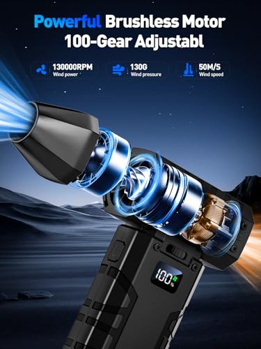 Electric Compressed Air Duster 100 Gear Adjustable 130000RPM Powerful Air Duster for Cleaning with LED Light, Rechargeable Cordless Air Blower for Keyboard, Computer, PC, Electronic Devices, Car