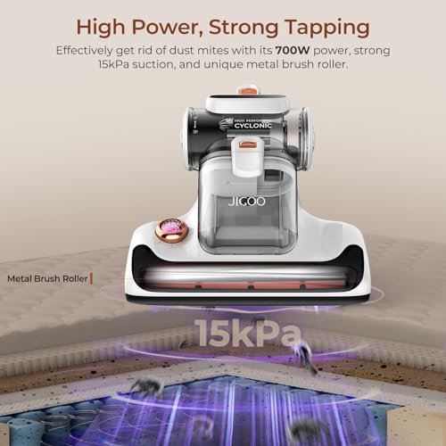 T600 Bed Vacuum Cleaner with UV-C Light, 15Kpa Suction 700W Powerful Double Cup Handheld Vacuums, Mattress Vacuum Cleaner with Smart Dust Sensor, Ultrasonic & Heating Tech, HEPA Filter - Corded