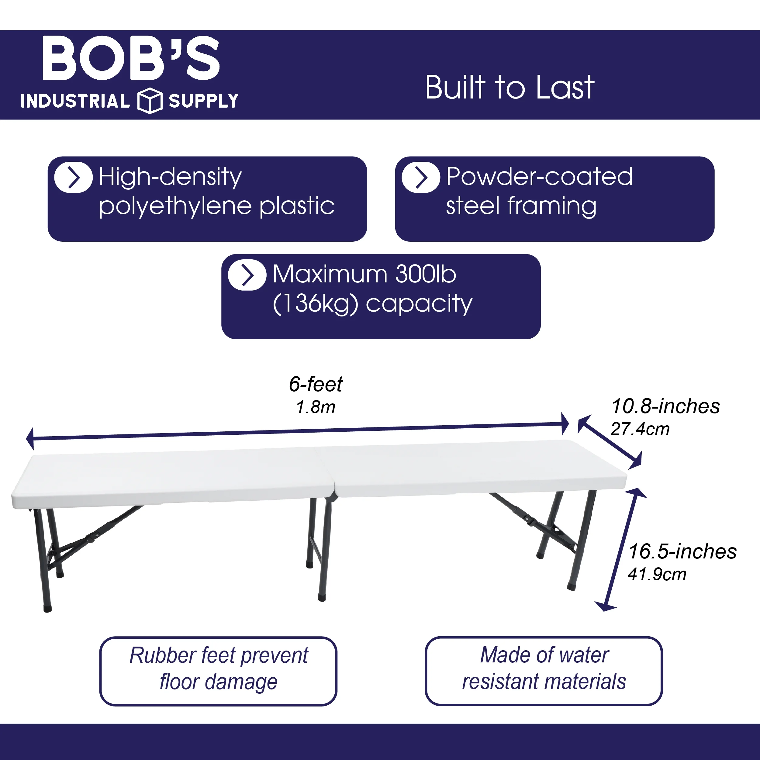 BISupply 6ft Folding Bench Seat - White Bench Outdoor Plastic Bench Seat