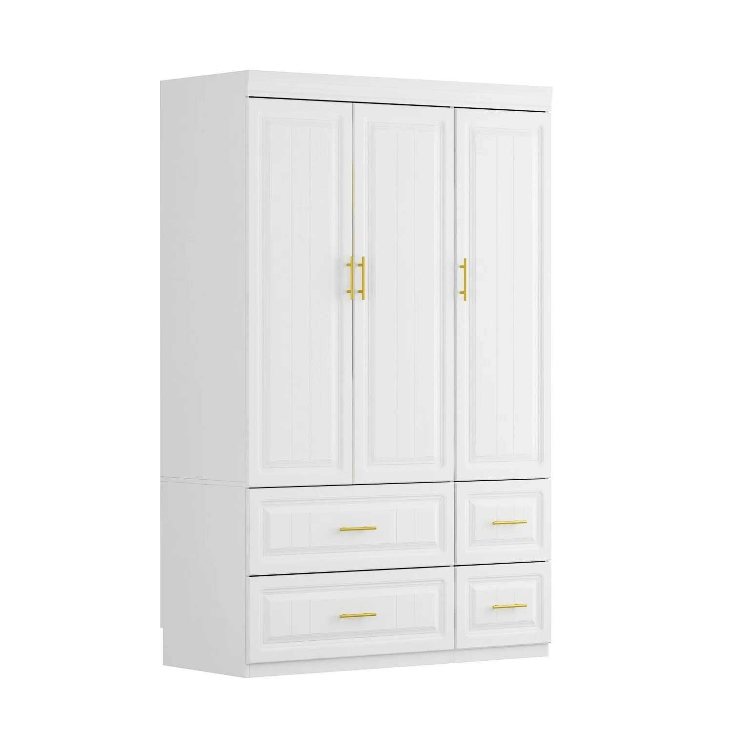 Large Wooden Wardrobe Armoire with Raised Panel Closet Storage Cabinet 74.2