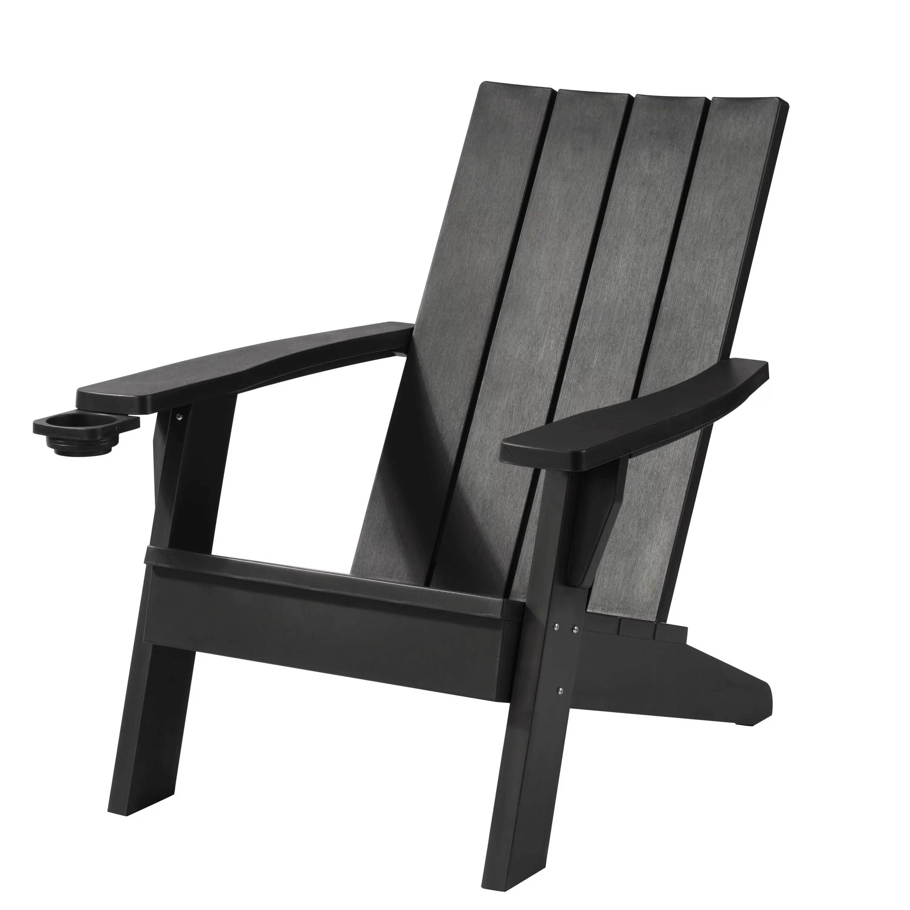 KUTIME | Plastic Adirondack Chair Patio Outdoor Plastic Chair with Cup Holder - Black