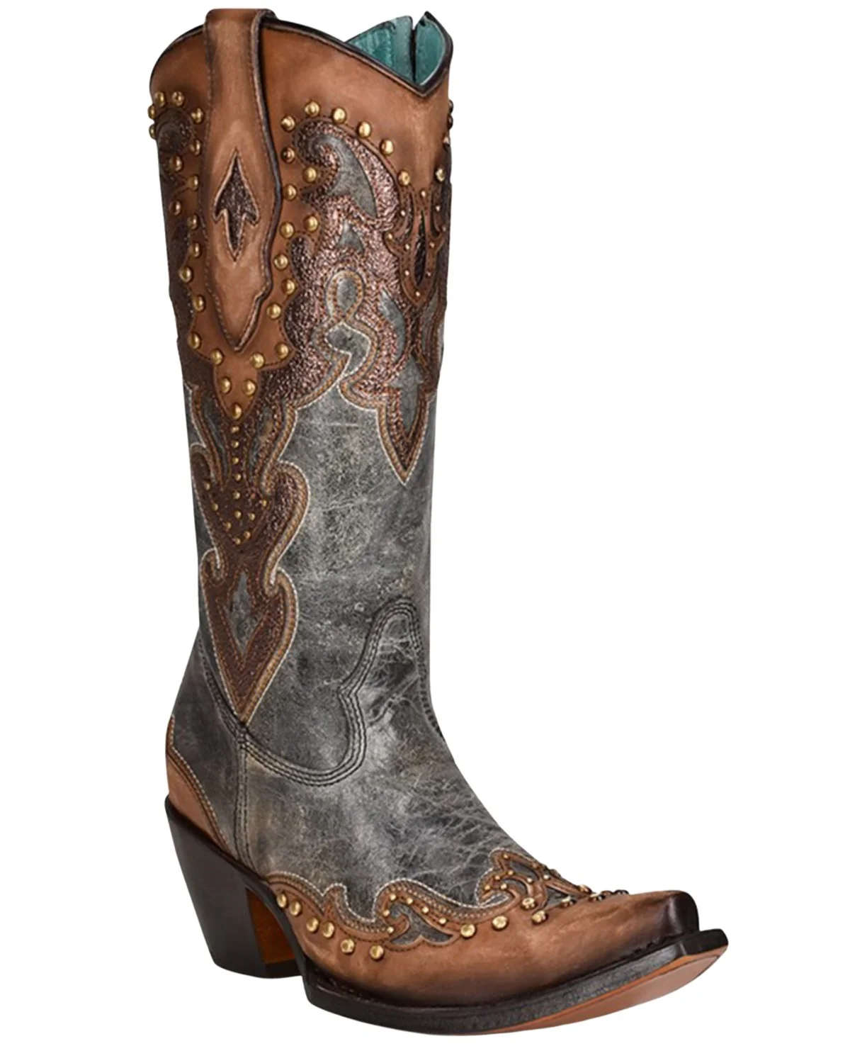 Corral Ladies Almond Laser Embroidery  Studs Zip Up Boots C3787