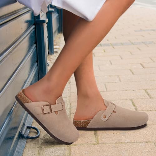 Genuine Suede Clogs for Women Men Soft Cork Footbed Leather Mules Comfort Potato Shoes with Arch Support