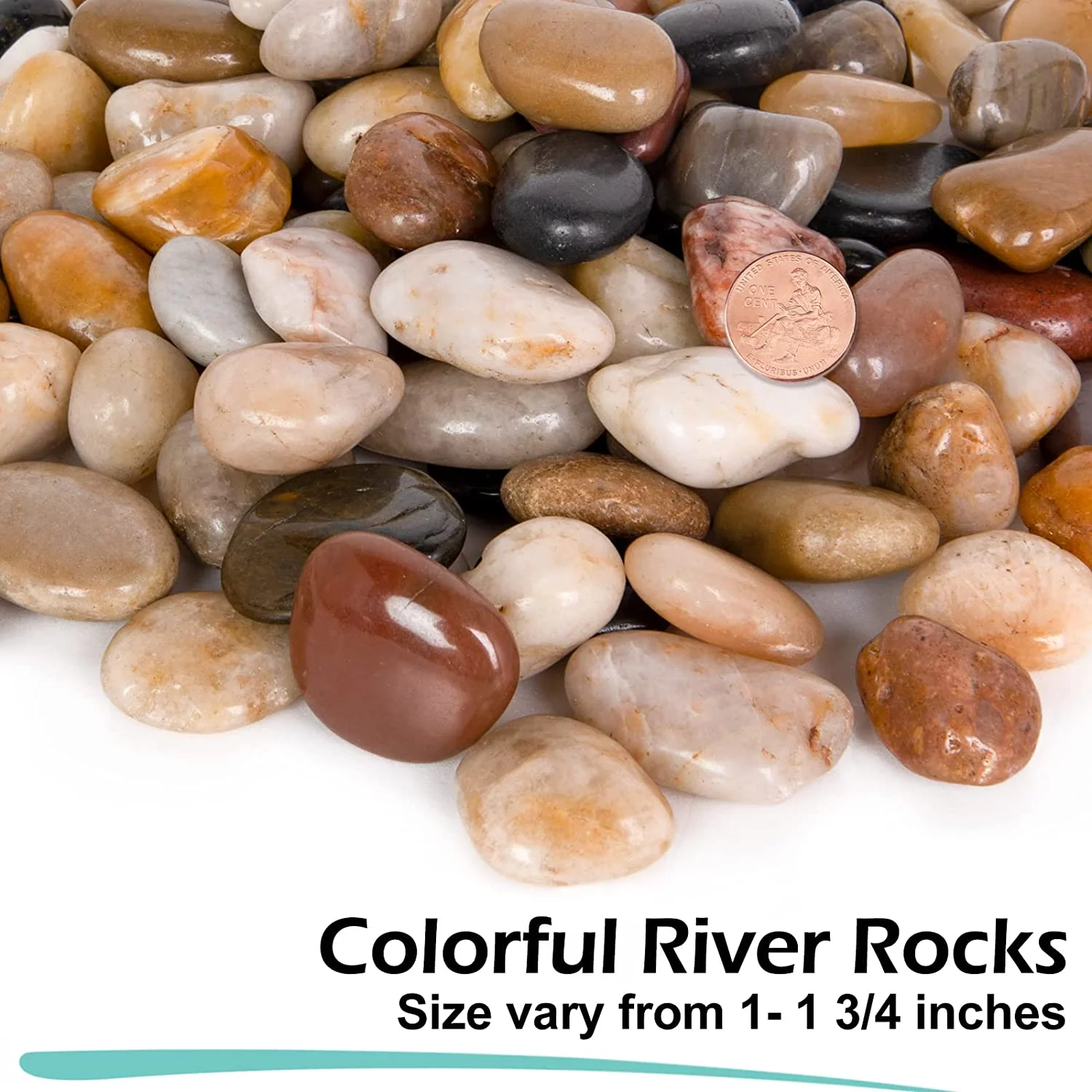 15 Pounds River Rocks, Decorative Pebbles for Plants, Fish Tank, Landscaping, Highly Polished, 1 to 1 3/4 Inch