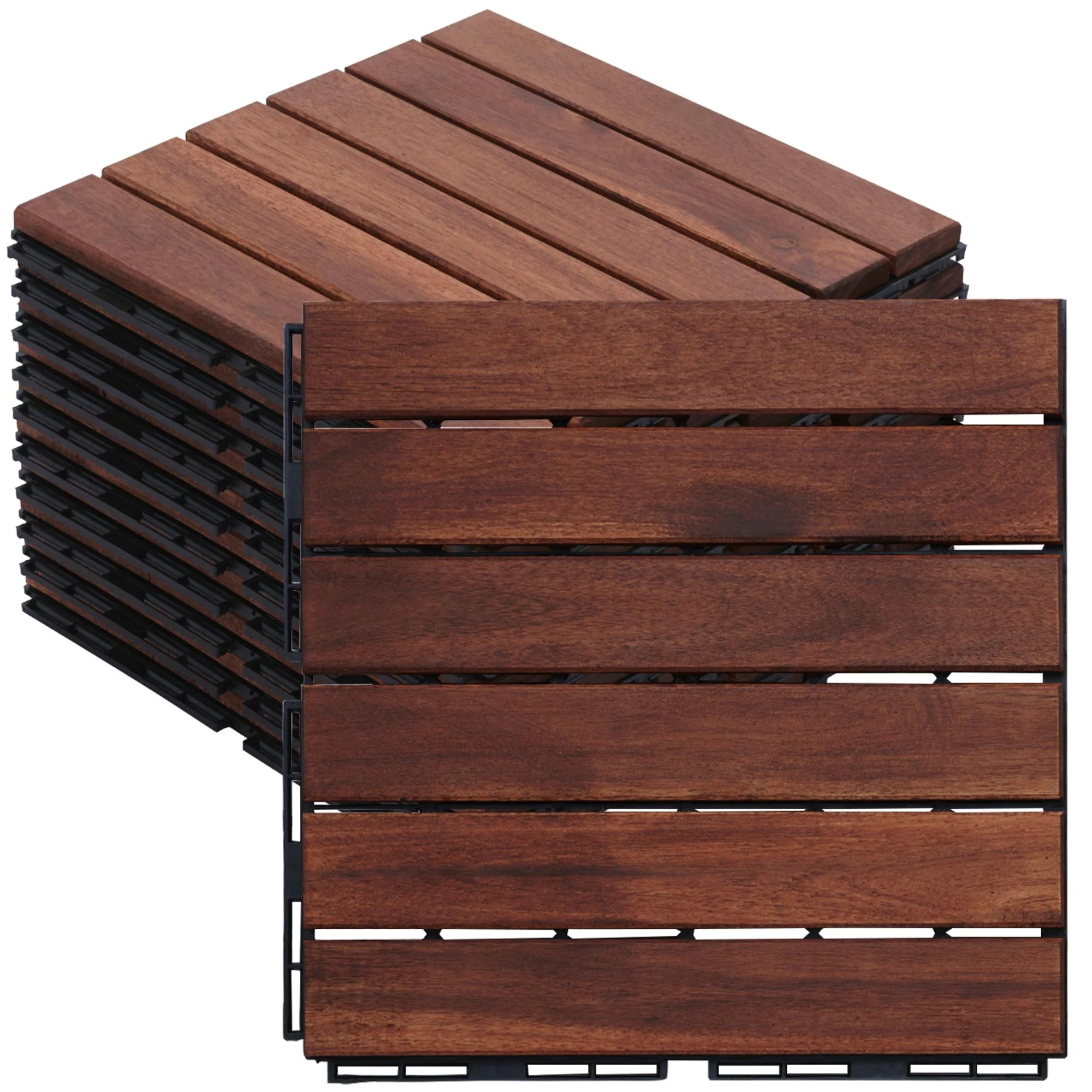 BTMWAY Solid Wood Patio Deck Tiles, Pack of 20, 12