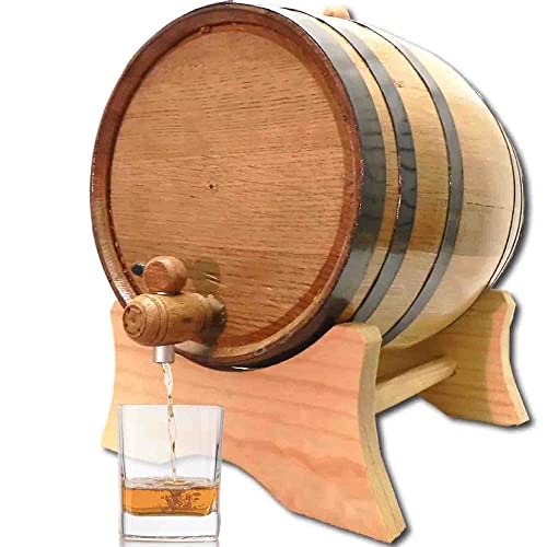 2 Liter Oak Aging Barrel with Wood Stand, Bung & Spigot - Mini Whiskey Barrels for The Home Alcohol Distiller, Moonshiner & Winemaker - Age Cocktails, Bourbon, Whisky, Tequila, Rum, Mead Wine (2L)