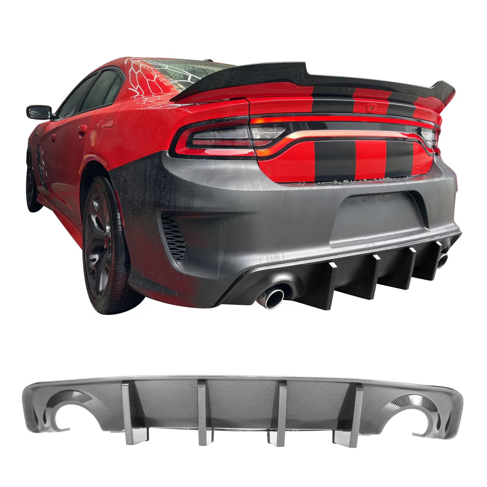 Ikon Motorsports Compatible with 20-23 Dodge Charger Widebody IKON Style PP Rear Bumper Diffuser Carbon Fiber Look