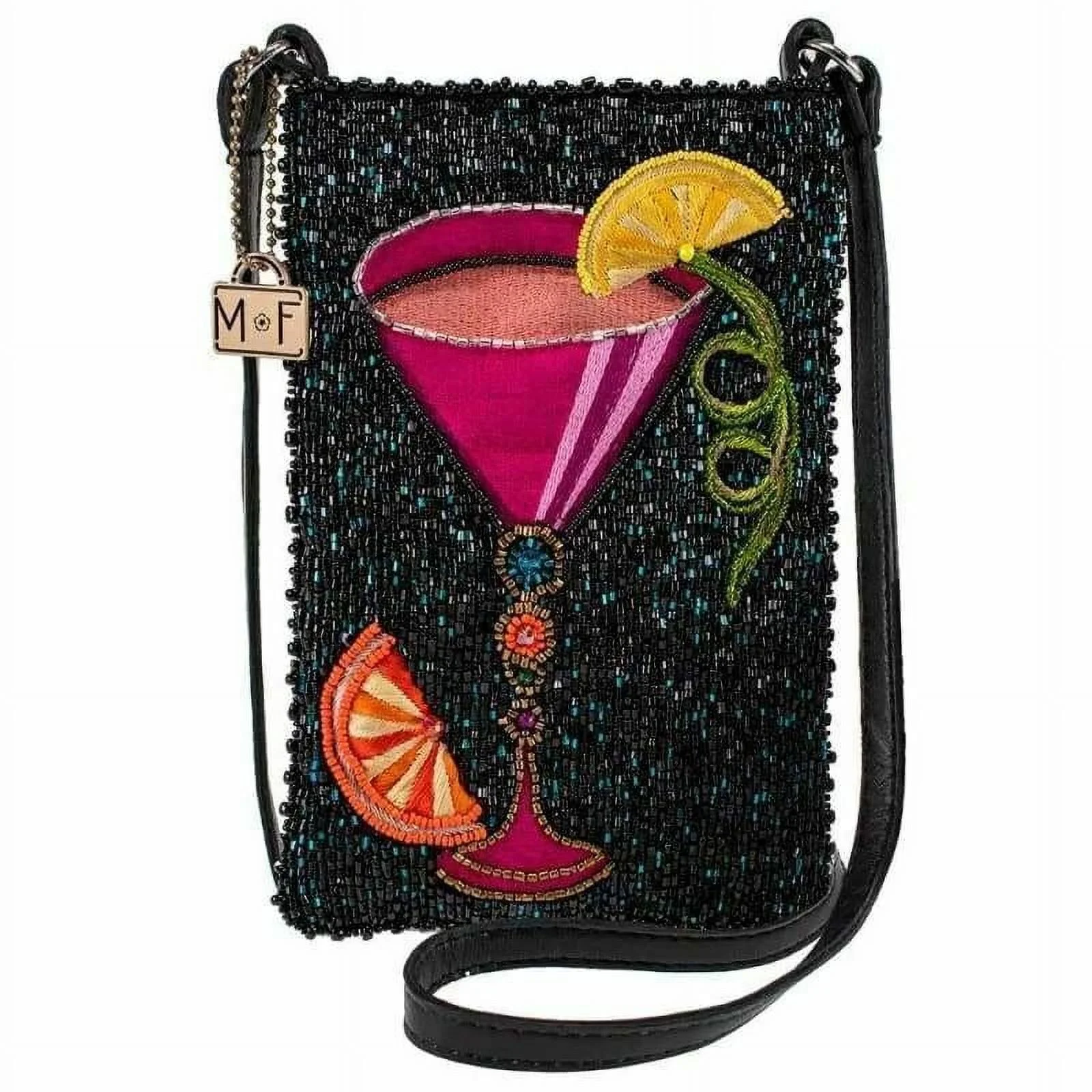 Mary Frances Take a Sip Leather Crossbody Phone Bag Cocktail Beaded Shoulder Bag NEW