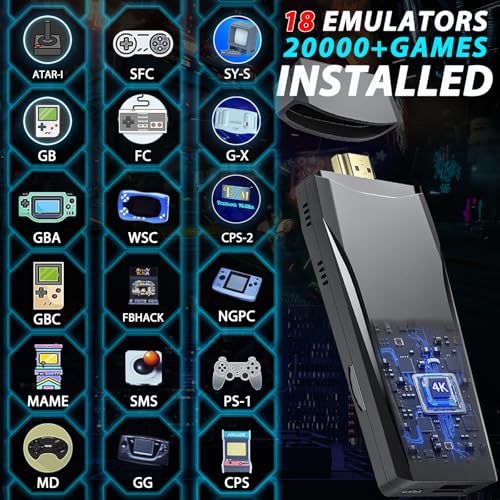 Wireless Retro Game Console Stick, Nostalgia Gaming Stick, Plug & Play TV Video Gaming Stick with 20000+ Games Built-in, 18 Retro Emulators 20GB, 4K HDMI Output, 2 2.4G Wireless Controllers