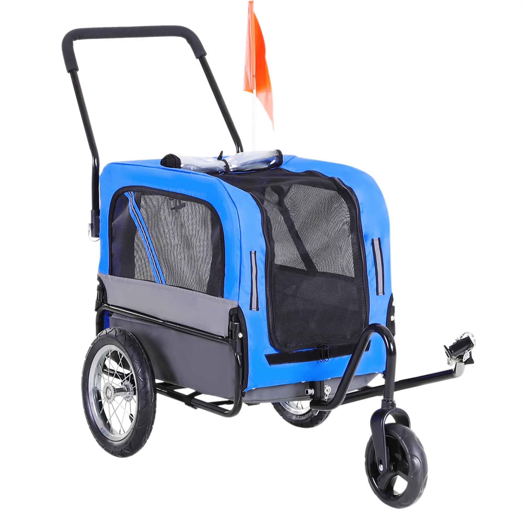 Aosom Elite-Jr 2-In-1 Dog Pet Bicycle Trailer, Jogging Stroller with 360-Degree Swivel Wheels & Large Easy Entry, Blue