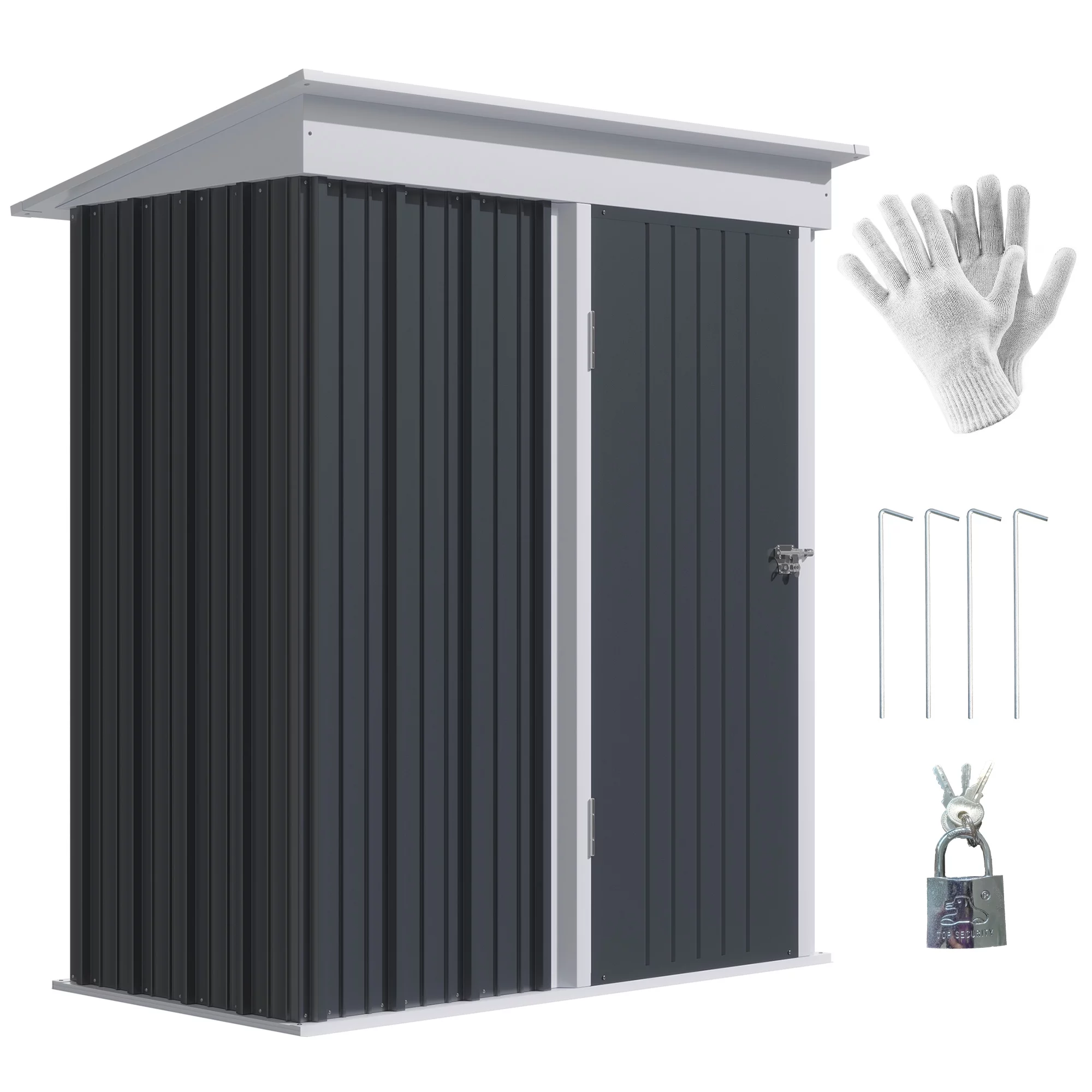 Outsunny Garden Storage Shed All Weather Steel Garage Tool House w/ Lockable Door