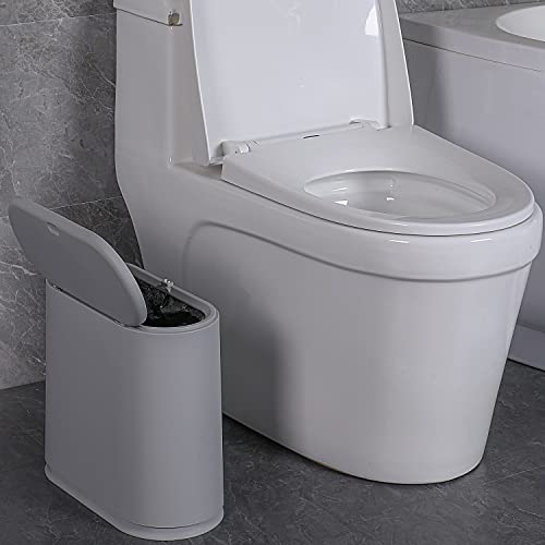 Sooyee 10 Liter Rectangular Plastic Trash Can Wastebasket with Press Type Lid,2.4 Gallon Garbage Container Bin for Bathroom,Powder Room,Bedroom,Kitchen,Craft Room,Office (Cream White)