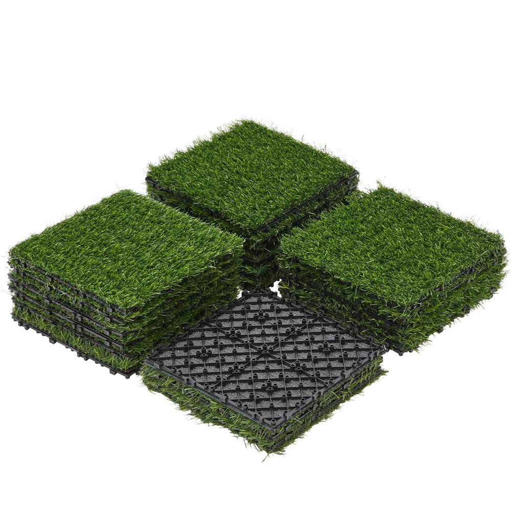 Yaheetech 12''x 12'' 27pcs Artificial Grass Interlocking Turf Tile Indoor/Outdoor Flooring Decor, Green