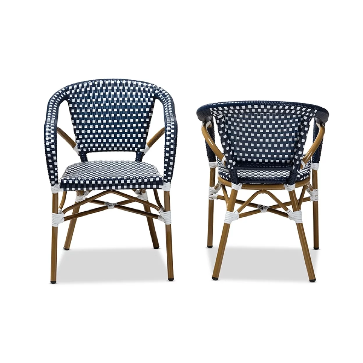 Baxton Studio Eliane Classic French Indoor and Outdoor Navy and White Bamboo Style Stackable Bistro Dining Chair Set of