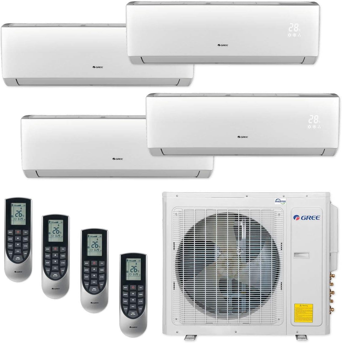 Gree 30,000 BTU Multi21+ Quad-Zone Wall Mount Mini Split Air Conditioner Heat Pump 208/230V SEER 21 (9-9-9-12)