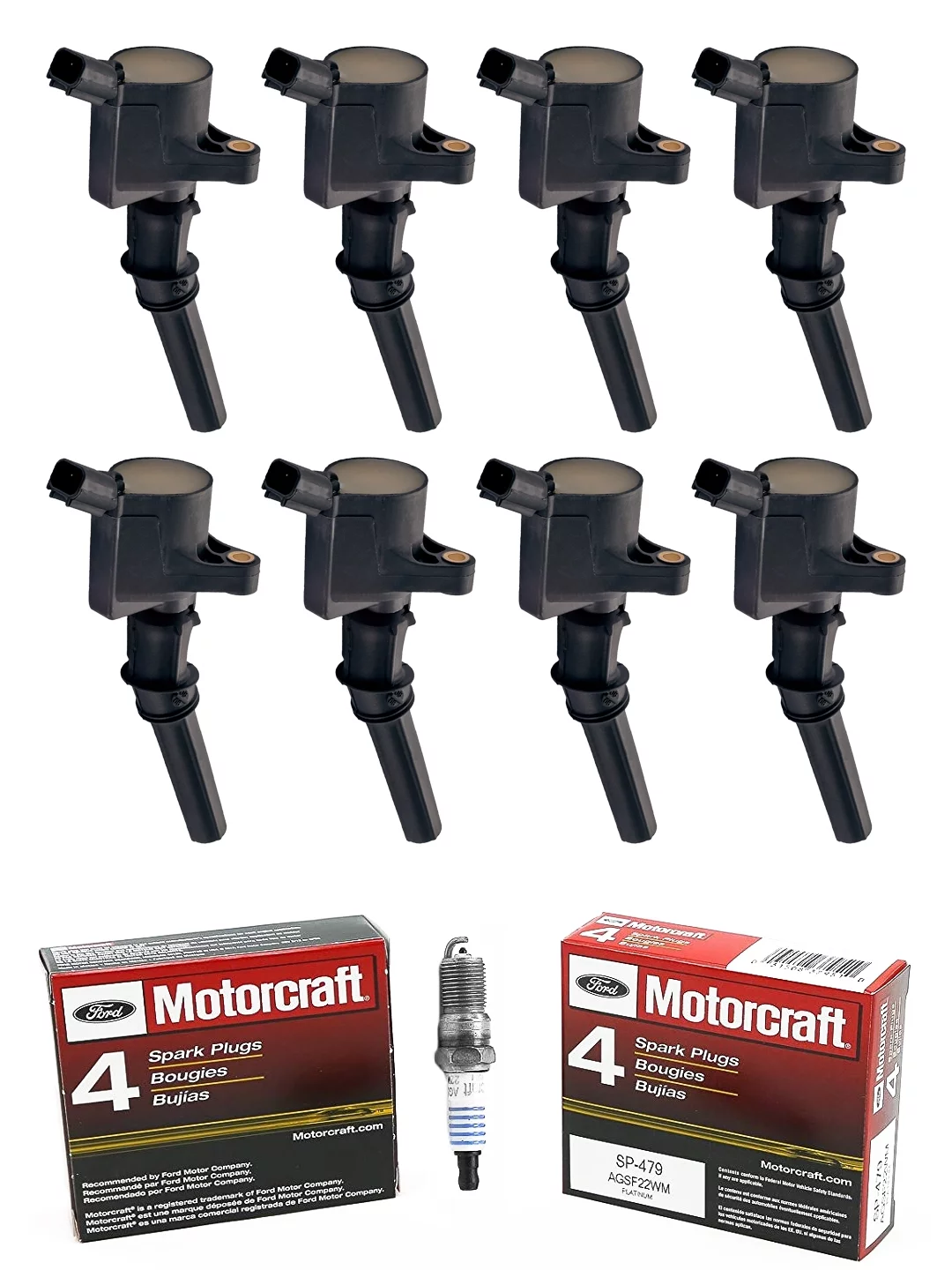 Set of 8 ISA Ignition Coils & 8 Motorcraft Spark Plugs Compatible with 1997-2016 Mercury Grand Marquis & Lincoln Town Car Navigator Replacement for FD503 SP479