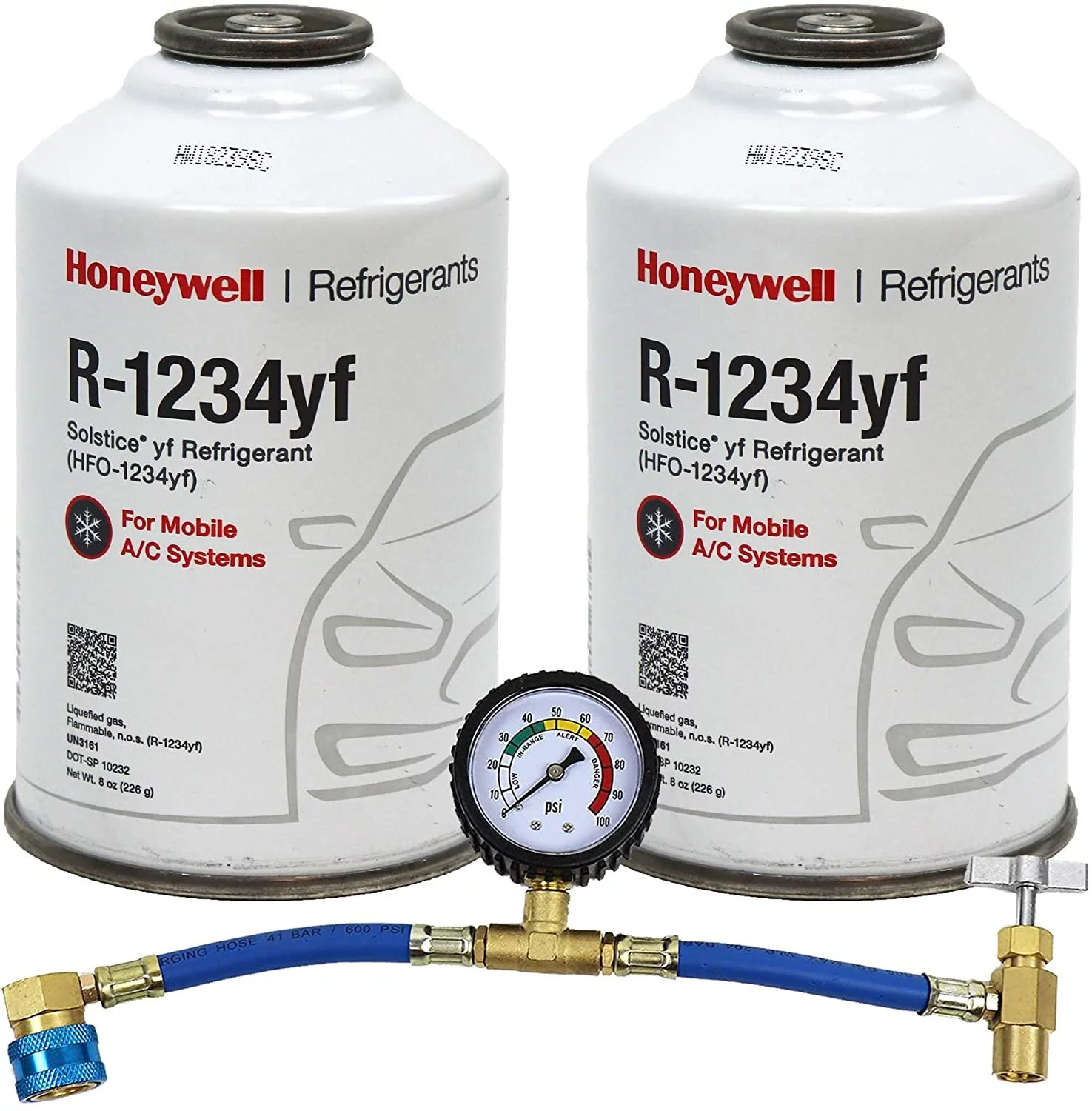 ZeroR Top Off Kit #2 - Genuine 8oz HFO-R1234yf Refrigerant (2 Cans) & HD Brass Can Tap with Gauge
