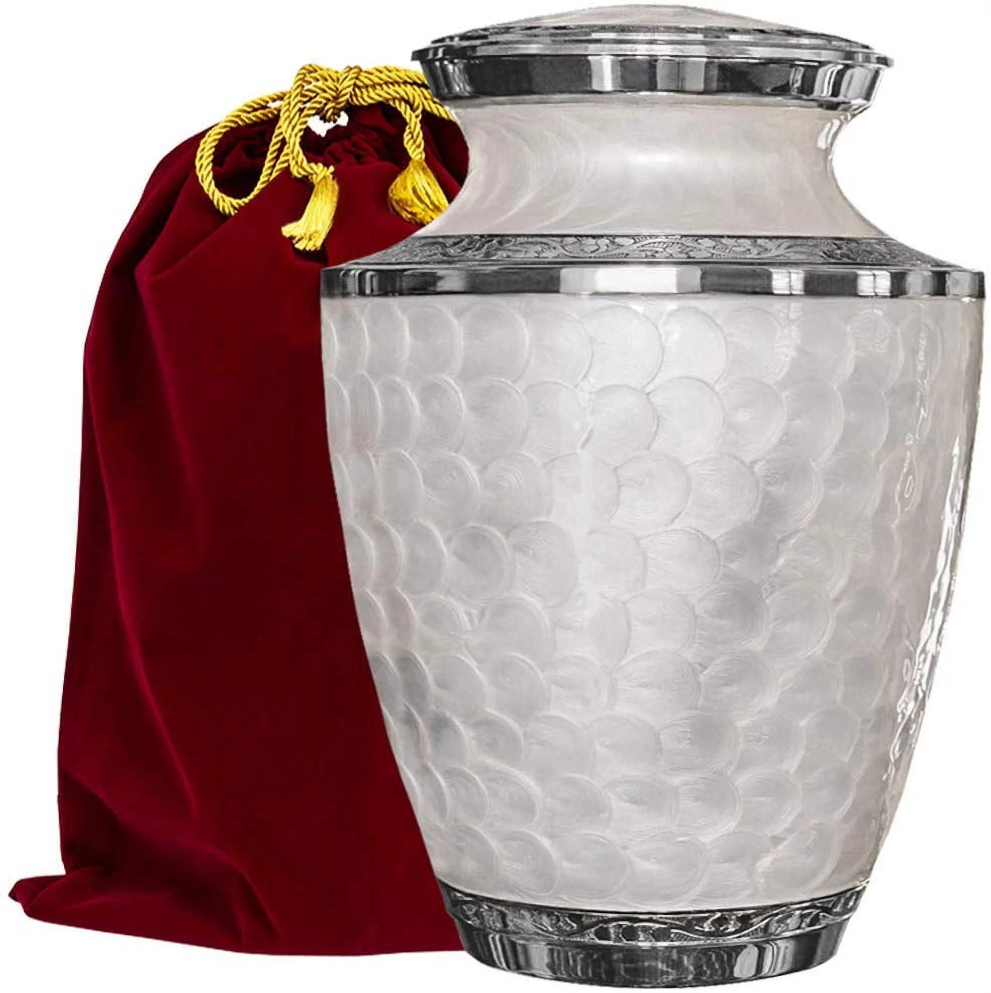 Trupoint Memorials Majestic Extra Large White Adult Cremation Urn for Human Ashes, up to 330 lb Person with Velvet Bag