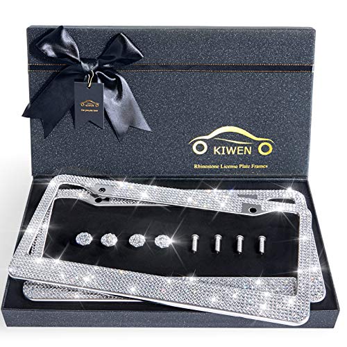 Bling License Plate Frames with High End Ribbon Gift Box,2 Pack Rhinestone License Plate Frame,Handcrafted Crystal Premium Stainless Steel Bling License Plate Frame for Women,Birthday