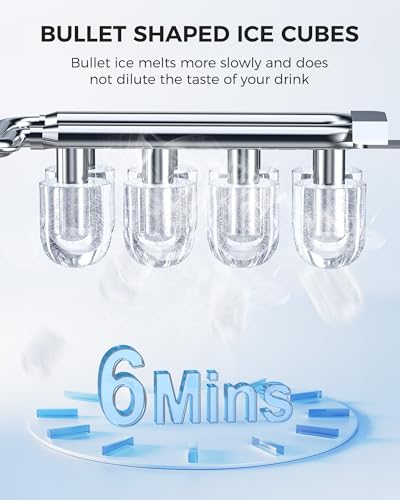COWSAR Ice Maker Countertop, Portable Ice Machine with Self-Cleaning, 26.5lbs/24Hrs, 9 Bullet Ice Cubes in 6 Mins, Ice Basket and Scoop, Ideal for Home, Kitchen, Bar, Camping