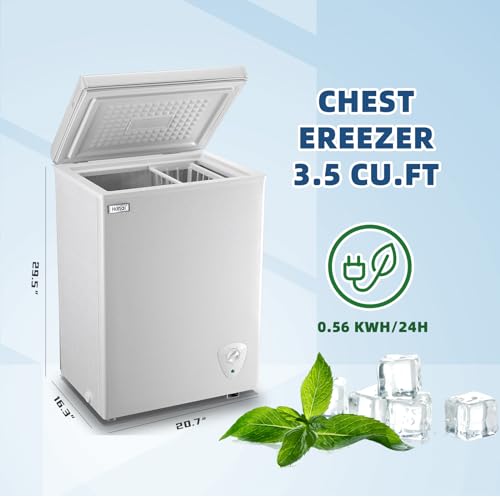 Deep Chest Freezer Compact Freezers with Adjustable Thermostat Top Open Door Freezer Compressor Cooling with Rmovable Storage Basket for Home Kitchen Office and Bar