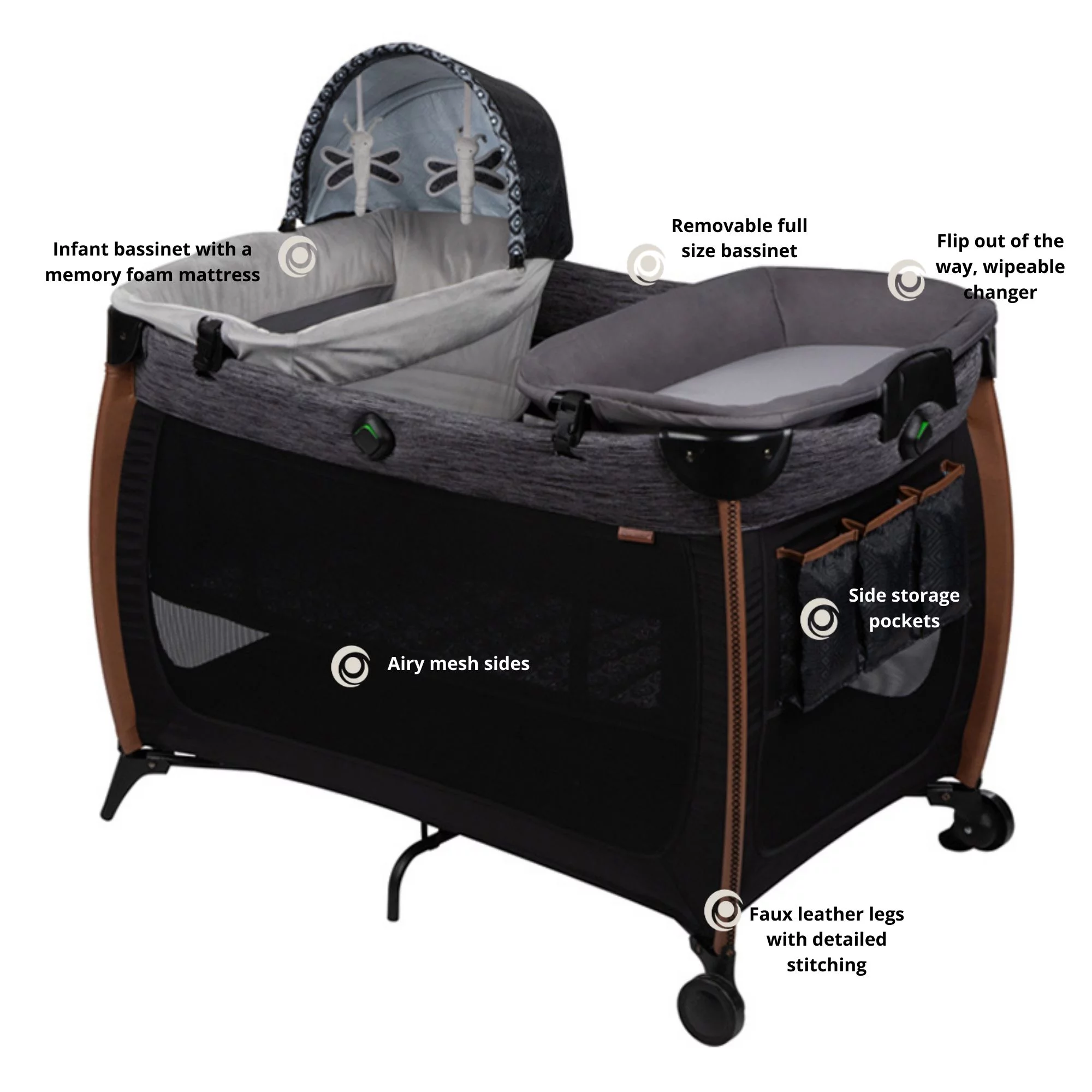 Monbebe Flex Deluxe Baby Play Yard with Bassinet and Changer, Urban Boho