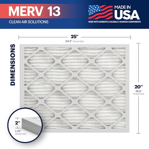 BNX TruFilter 16x25x1 Air Filter MERV 13 (4-Pack) - MADE IN USA - Electrostatic Pleated Air Conditioner HVAC AC Furnace Filters for Allergies, Pollen, Mold, Bacteria, Smoke, Allergen, MPR 1900 FPR 10