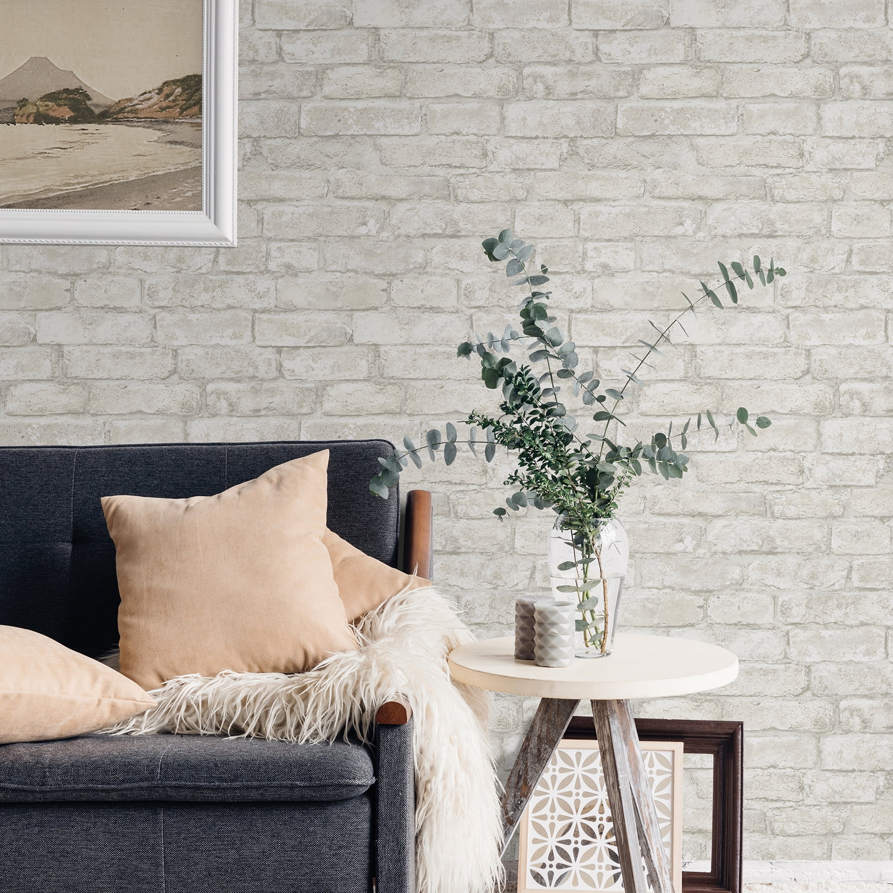 InHome White Portsmouth Brick Vinyl Peel and Stick Wallpaper, 20.8 in x 18 ft, 31.2 Sq. ft.