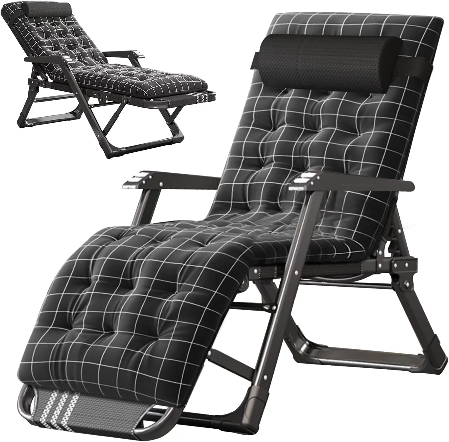 ABORON Folding Chaise Lounge Chair,Adjustable 5-Position Outdoor Patio Lounger ,Dual-purpose chair with Detachable Headrest & Soft Pad