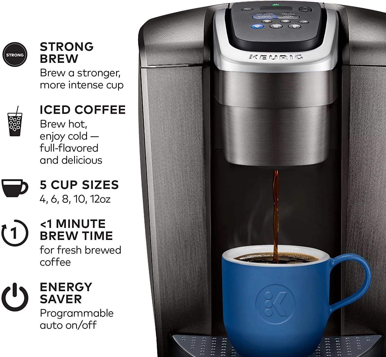 Keurig K-Elite Coffee Maker, Single Serve K-Cup Pod Coffee Brewer, With Iced Coffee Capability, Brushed Slate