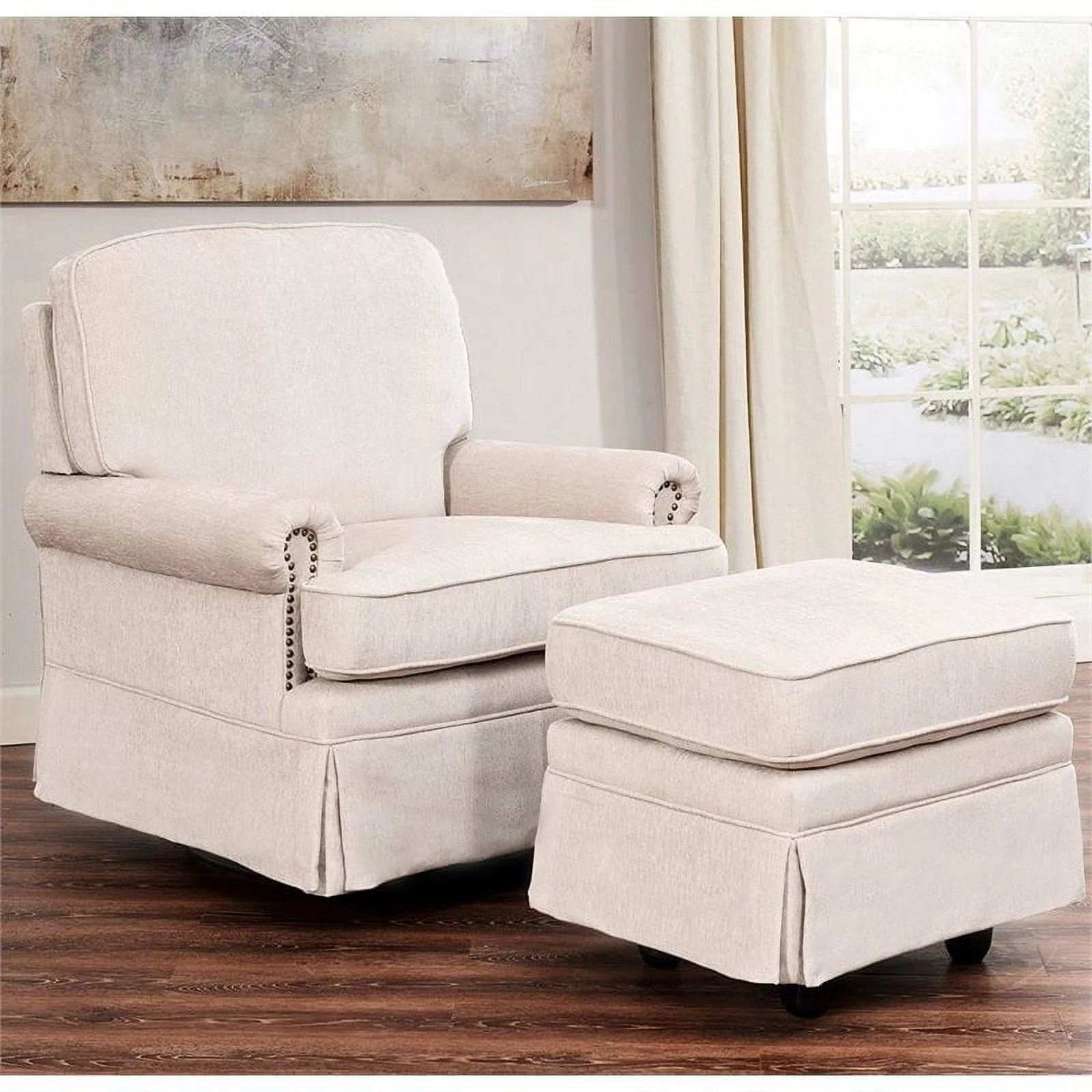 Abbyson Living Chloe Swivel Glider Chair and Ottoman in Cream